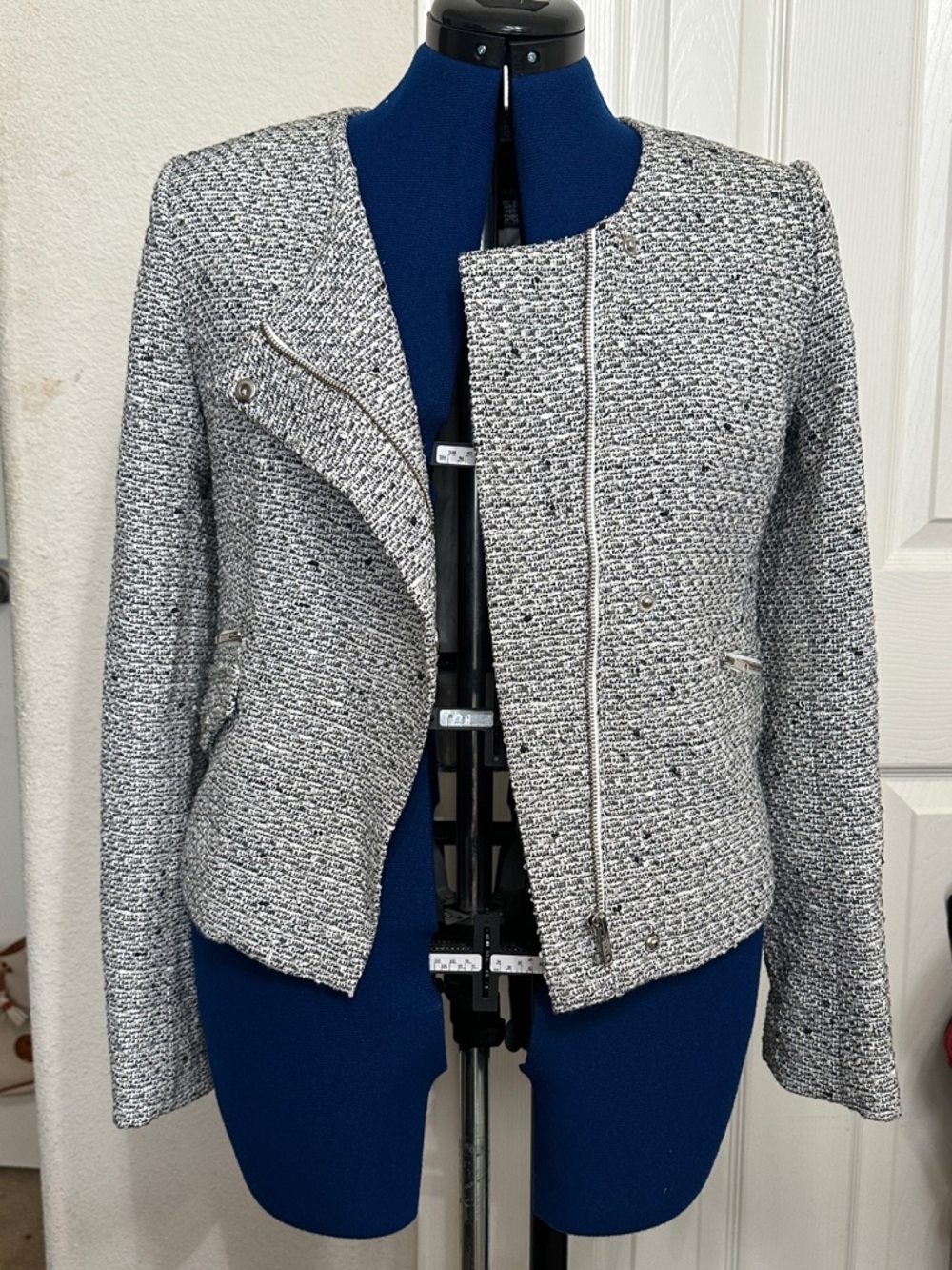 Banana Republic Gray and White Tweed Zip-Front Jacket